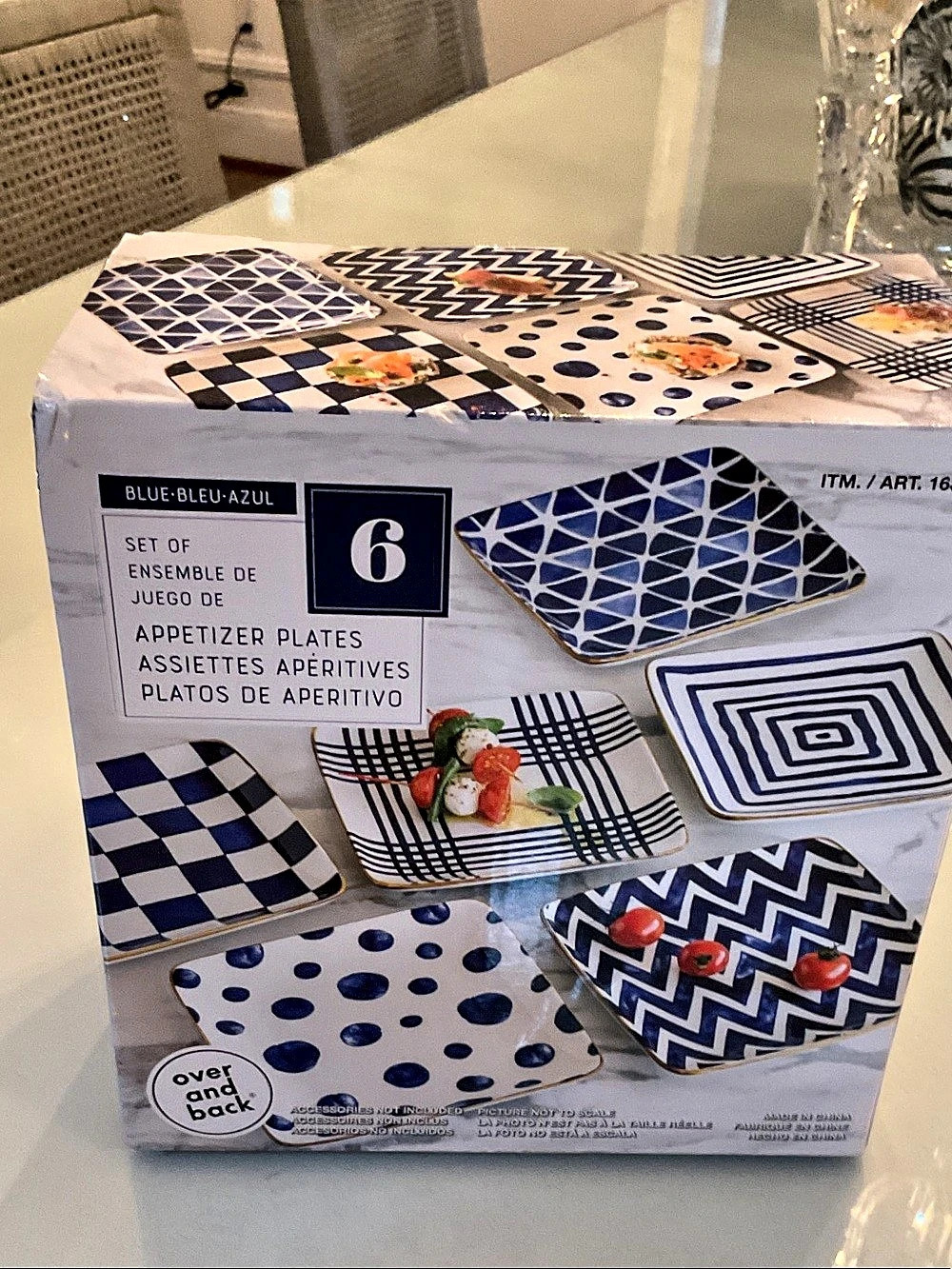 Over and Back Blue Bleu-Azul Appetizer Plates Blue & White Set of 6 NWT
